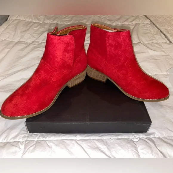 Corkys Red Suede Ankle Boots - Picture 2 of 6